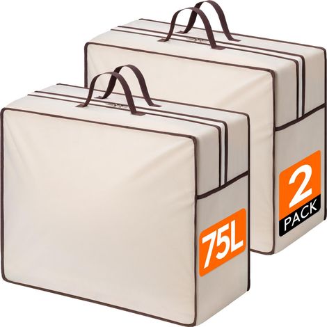 Sacs de Rangement avec Fermeture éclair pour Couettes, Housse Rangement Vetement, Rangement sous Lit, Sac Demenagement pour Vêtements, Couvertures, Oreillers, 75 L, Lot de 2 (1/5)