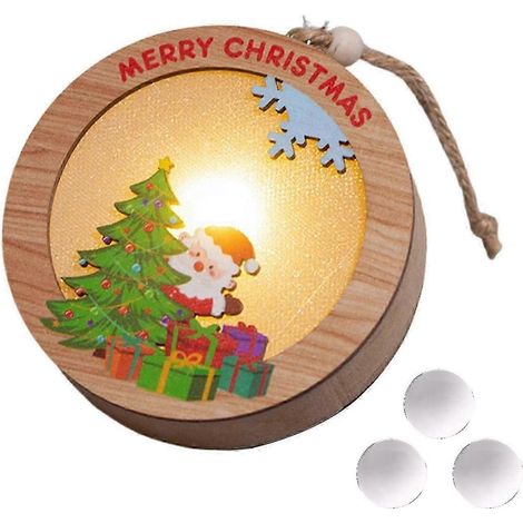 Boules de Noël lumineuses Gardenne, décoration suspendue en bois avec motifs Père Noël, bonhomme de neige et couronne de Noël, pendentif de fête (1/5)