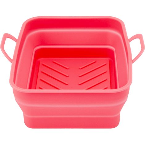 Friteusenmatten, hitzebeständiges Silikon, geriffeltes Design, leicht zu reinigen, Fritteuse mit Griff, rot (1/5)