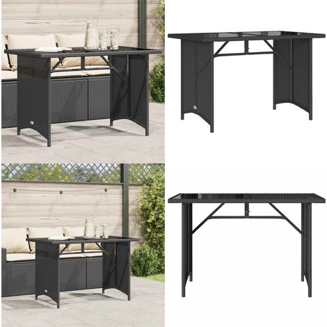 Tavolo da Giardino Piano in Vetro Nero 110x68x70 cm Polyrattan - Tavolo in vetro - Rattan PE