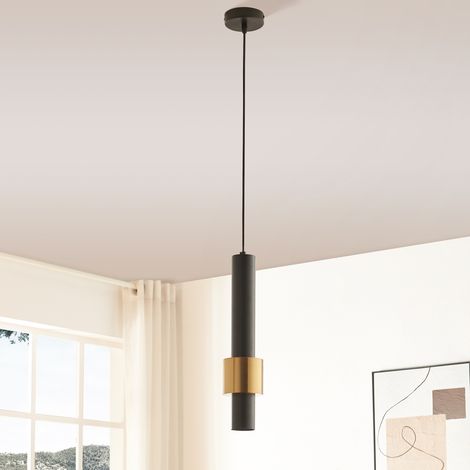 Lámpara colgante Lulled pantalla de doble cilindro GU10 200x10x10cm - Negro / Dorado [lux.pro]