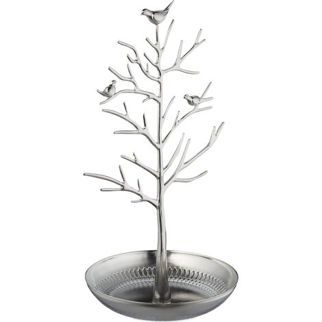 Portagioie decorativo a forma di albero 30 x 16 x 15 cm pratico elegante in metallo grigio 130012546