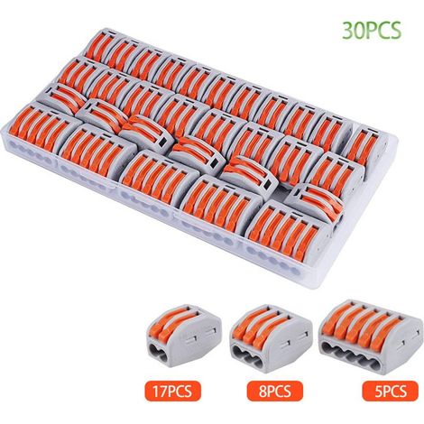 Lot de 30 bornes de connexion rapide à levier, cosses de câble compactes pour fils de section 0,2 à 4 mm², connexion sécurisée et instantanée (1/5)