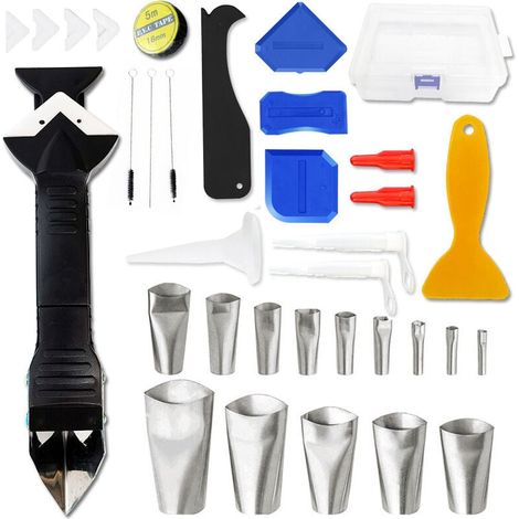 Outil de Calfeutrage en Silicone 35Pcs,Joint Calfeutrage Outils 3 en 1, Buses de Finition de Calfeutrage 14 Pcs, Kit de Grattoirs en Plastique Pour Coin de Sol de Cuisine de Salle de Bain (1/4)