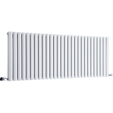 Milano Aruba White Horizontal Double Oval Panel Radiator - 635mm x 1652mm