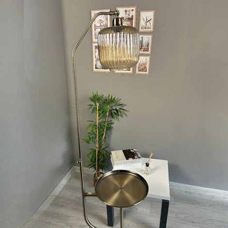 Lampadaire Parallax Verre, Moderne, Lampadaire pour Salon, Chambre à Coucher, Chambre d'enfant avec Douille E27, Largeur 37 cm, Abat-jour Réglable, Lampadaire avec Tablette et Variateur (1/4)