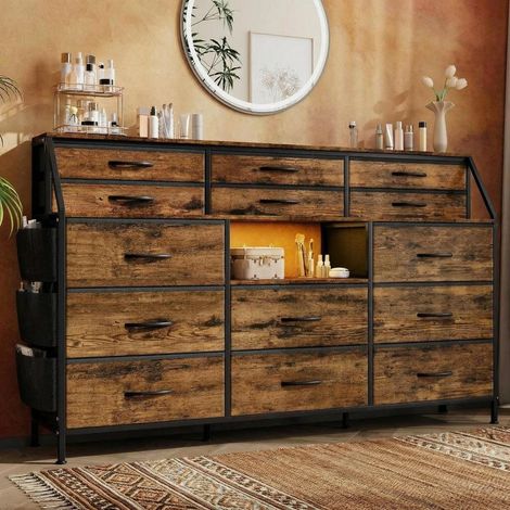 Schubladenkommode mit 14 Stoffschubladen, MDF & Metall, 100x36x28,5 cm, Braun (1/5)