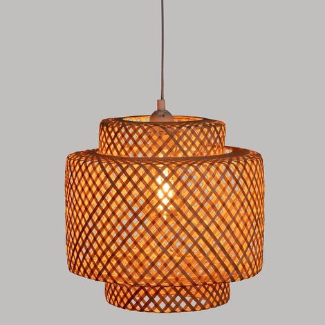 Rattan-Pendelleuchte, Retro-Hängelampe aus Bambusgewebe, Kronleuchter im natürlichen Landhausstil, E27-Deckenleuchte für Flur, Wohnzimmer, Schlafzimmer, Heimdekoration, 30 x 35 cm (mit Leuchtmittel) (1/5)