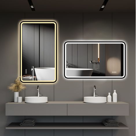 Espejo de baño LED con marco negro, función antivaho e intensidad regulable (1/5)