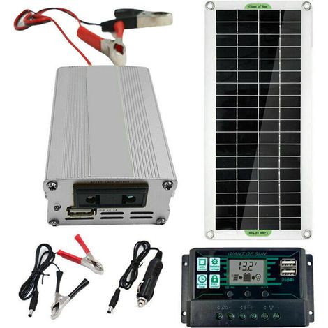 Kit Panneau Solaire 200 W - Chargeur Batterie 12 V vers 220 V - Régulateur 100 A - Pour Van Aménagé Bateau Abri - 1 Pièce