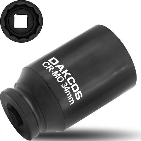 x 34mm 12-point impact socket, Cr-Mo steel, 78mm depth, for universal joint nuts (1/4)
