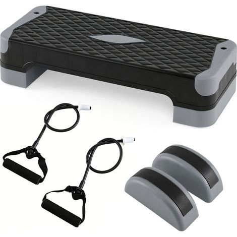 3-in-1 Aerobic Step Platform Set with 2 Stackable Risers and Balance Trainers for Home-Gray