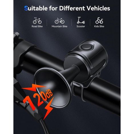 Clacson elettrico per bicicletta, 120 decibel, montaggio su manubrio, batteria a bottone da 3V, facile installazione, per bici/scooter