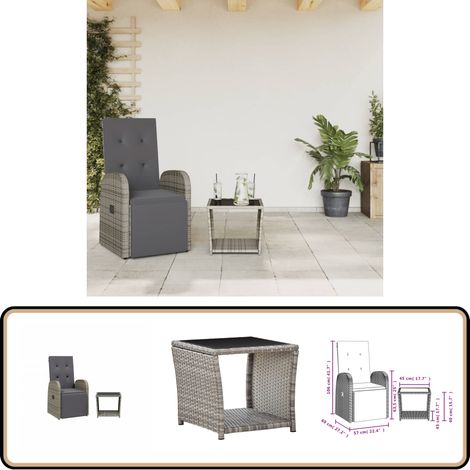Ensemble à manger de jardin et coussins 2 pcs gris rotin - Salon De Jardin - Set De Salon De Jardin - Meuble De Jardin - Table De Jardin - Chaise De Jardin