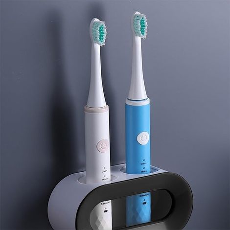 Soporte autoadhesivo para cepillo de dientes eléctrico，para montaje en pared con orificio de drenaje，sin necesidad de taladrar，color negro (1/5)