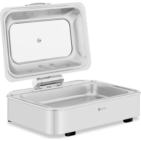 Chafing dish professionale gn 1/1 con fondo piatto (acciaio inox vetro temperato 85 l 1 contenitore gn 1/1 maniglia cool touch finestra) 140004233