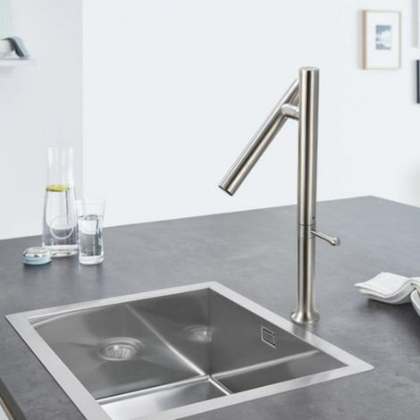 Robinet de Cuisine Inox 304 à Rotation 360° - Robinet Mixte Évier avec Cartouche Céramique et Bec Orientable pour Légumes et Remplissage Facile-Alovez (1/5)
