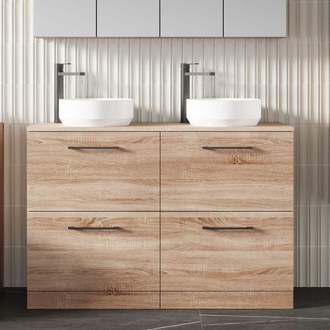 Nuie Arno Floor Standing 4-Drawer Vanity Unit with Worktop 1200mm Wide - Bleached Oak (1/5)