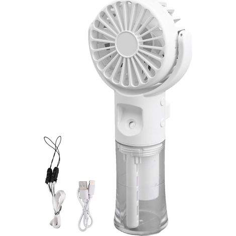Ventilateur brumisateur portable rechargeable avec 4 vitesses, ventilateur de refroidissement portable USB-C,avec réservoir,Blanc