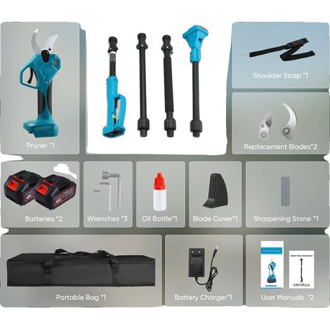 Forbici da potatura elettriche, motore senza spazzole, lunghezza regolabile, BLU (1/2)