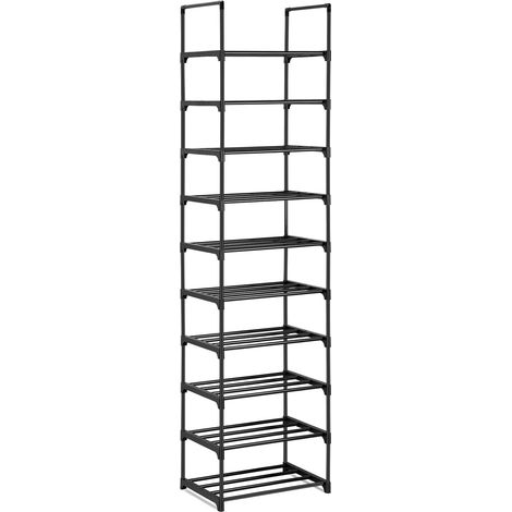 Vertikales Schuhregal mit 10 Ebenen, Mehrzweck-Schuhregal, Metall, Schwarz