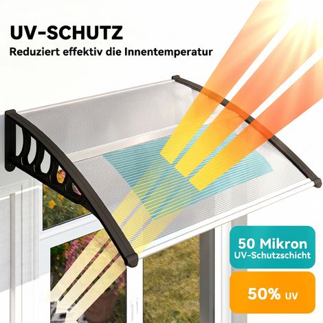 Auvent transparent pour porte/fenêtre, résistant aux intempéries, tiges aluminium et panneaux polycarbonate, 103x96,5x27cm, noir (1/5)