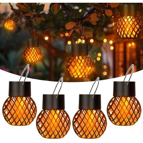 Confezione da 4 lanterne solari da esterno, luci solari impermeabili da appendere con effetto fiamma tremolante, illuminazione esterna a energia solare per il giardino. (1/5)