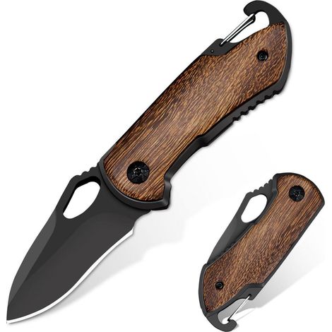 Klappmesser mit Holzgriff, Jagd Camping Taschenmesser, Einhandmesser Outdoor Mini