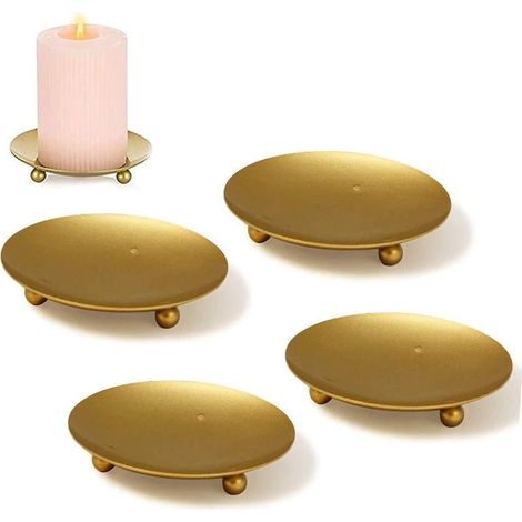 Chandelier Doré, 4 Pcs Candle Plate Métal Candélabre Décoratif Support de Bougie Chandelier pour Décoration Mariage Maison Noël Cadeau d'anniversaire Dîner Aux Chandelles. (10x1cm)-Fei Yu (1/4)