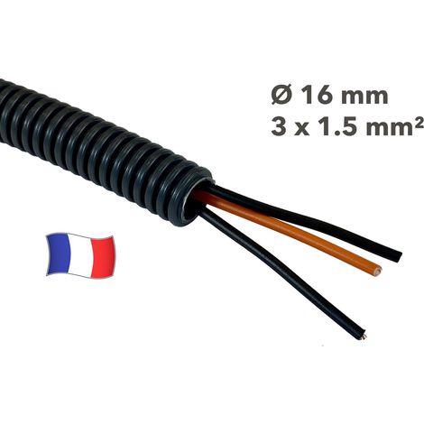 Gaine électrique préfilée 20 mètres diam 16 avec 3 fils Orange, Noir, Noir 1.5 mm² - PREFA ELEC (1/2)