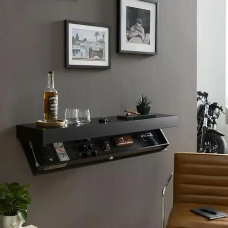 (Noir - 40 x 21 x 7,2 cm) Étagères murales flottantes avec compartiment caché, boîte de rangement secrète, étagère en bois, coffre-fort tactique pour armes, serrure pour objets de valeur, meubles et a (1/5)