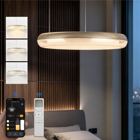 doporro Lampadario Sospensione 50W, Lampada 3000-6000K con Filo 170 CM, Altezza regolabile, Lampada da Soffitto a Sospensione per Camera da Letto, Cucina e Soggiorno, 60cm, Oro, Luvina03 (1/5)