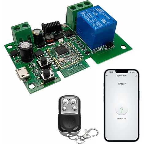Zigbee Module de relais intelligent 1 canal USB5V, AC/DC 7-32V Jog Switch avec interrupteur autobloquant à distance RF 433MHz, compatible avec Hub (nécessite un hub ZigBee) (1/5)