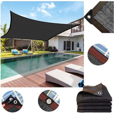 Vela ombra rettangolare impermeabile 5 m x 4 m con occhielli e corda di fissaggio, protezione solare per giardino e terrazza, nero (1/5)