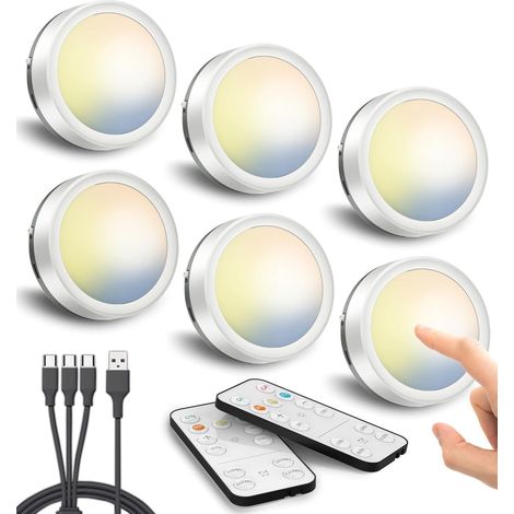 Eclairage Vitrine LED Sans Fil, Batterie 1600mAh Spot Rechargeable USB avec Télécommande Lampe de Placard LED Pile Lampe Armoire Autocollante Lumiere Cuisine Sous Meuble Tactile Veilleuse Magnetique