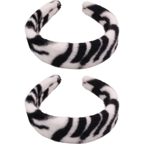 2-Piece Wide Zebra Headband Set for Hair, Imitation Print, White (1/5)