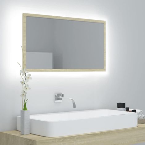 Miroir LED de salle de bain-Miroir de maquillage à LED Chêne sonoma 80x8,5x37 cm Acrylique 279986 (1/5)