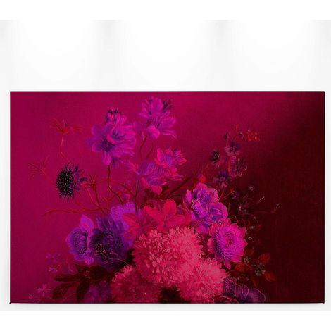 Tableau fleurs en bouquet rouge et violet | Tableau fleuri coloré pour salon & chambre adulte | Tableau sur toile fleuri couloir - 0,9 x 0,6 m (1/5)