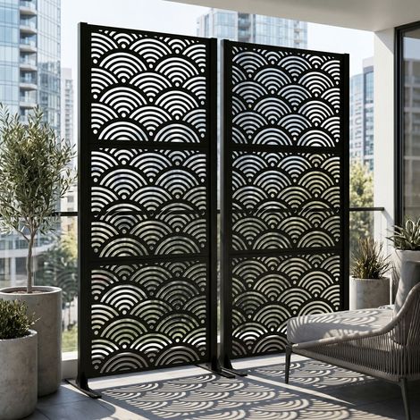 Nami - Panel de Privacidad para Exterior 100 x 180 x 30 cm en Metal Negro (1/3)
