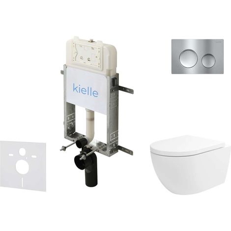 kielle Genesis New - Conjunto de instalación empotrada, inodoro Oudee, Vortex Rimless+, asiento con cierre suave y pulsador Gemini New I, cromo brillante 30528SZ20 (1/5)