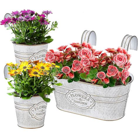 Jardinière murale en métal, lot de 3 paniers suspendus vintage avec crochet, décoration pour plantes suspendues d'extérieur (1/5)