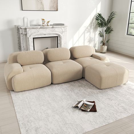 Canapé d’angle modulaire 298x178x75 cm beige en velours côtelé sans montage avec design ergonomique (1/5)
