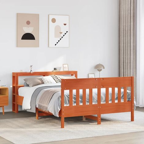 Cama sin colchón madera maciza pino marrón cera 150x200 cm vidaXL (1/5)
