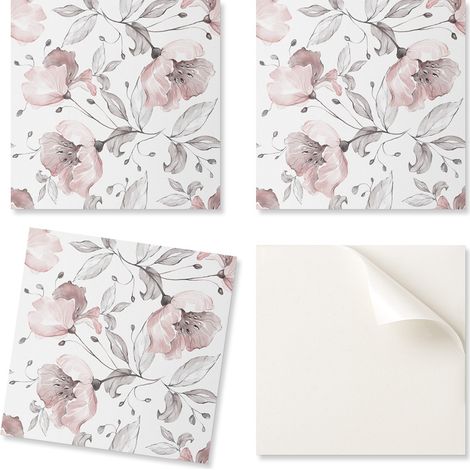 Paquete de baldosas de vinilo autoadhesivas con estampado floral acuarela para sal贸n, 9x30x30 cm
