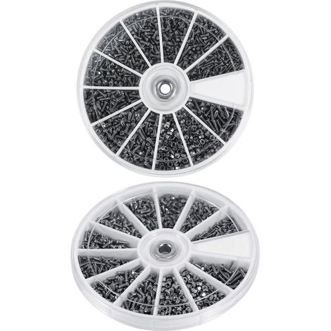 Lot de 600 vis en acier inoxydable avec écrou, 12 types de vis M1, M1,2, M1,4, M1,6, avec écrou, petites pièces de réparation pour montres, lunettes (1/5)