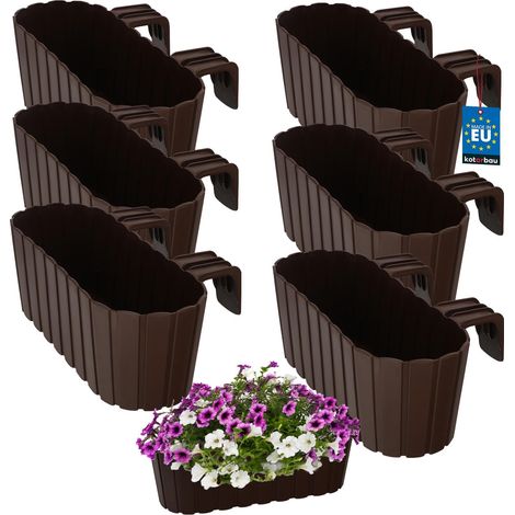 Kotarbau® Jardinière de balcon ovale marron rustique 400 mm, lot de 6 (1/5)
