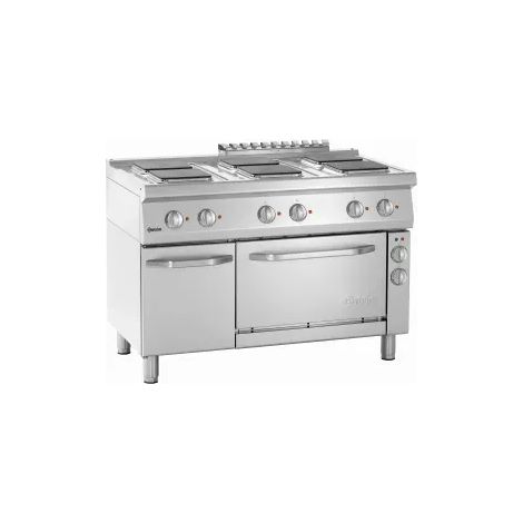 Fourneau inox électrique 6 feux, sur four électrique 3 x GN 1/1, avec support fermé, 19 500 W, 400 V - TRI