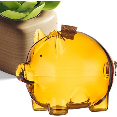Coin Bank Glass, Portable Savings Bank, 2.36 x 1.77 Inches, Swine Shape Decorative Jar, Money Storage, Cute Piggy Design for Dressing Table and Bookshelf Display, Transparent (1/5)