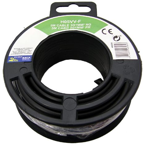 5m cable manguera redonda H05VV-F  3G1mm² negro