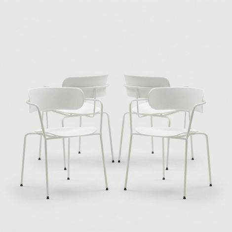 Set 4 sedie poltroncine impilabili da giardino e cucina Asmar - Bianco (1/5)